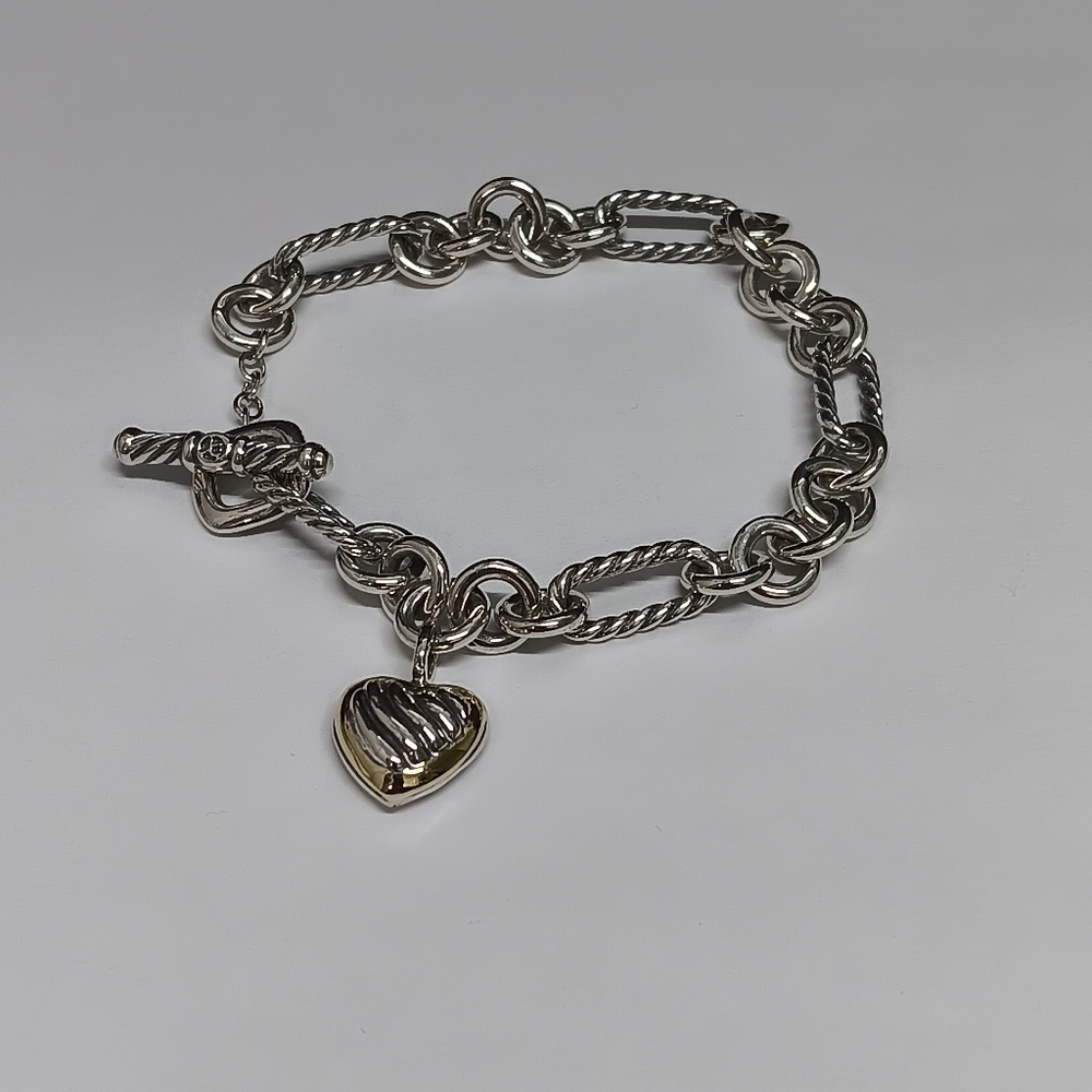 David Yurman Sterling Silver & 18K Figaro Heart Bracelet